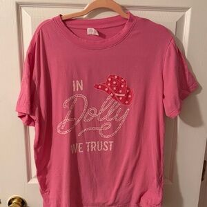 Pink Lily "In Dolly We Trust" Pink Western Graphic Tee - Size L